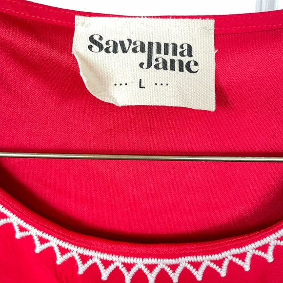 NWOT Savanna Jane Large L Red Embroidered Dress S/S Midi Boho Women’s - Picture 6 of 10